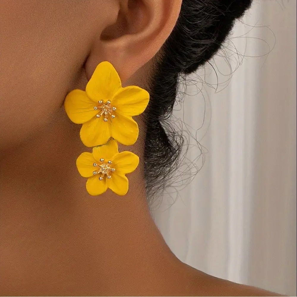 Yellow Floral Drop Earrings